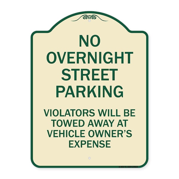 Signmission No Overnight Street Parking Violators Will Be Towed Away at Vehicle Owners Expense, TG-1824-23823 A-DES-TG-1824-23823 - main